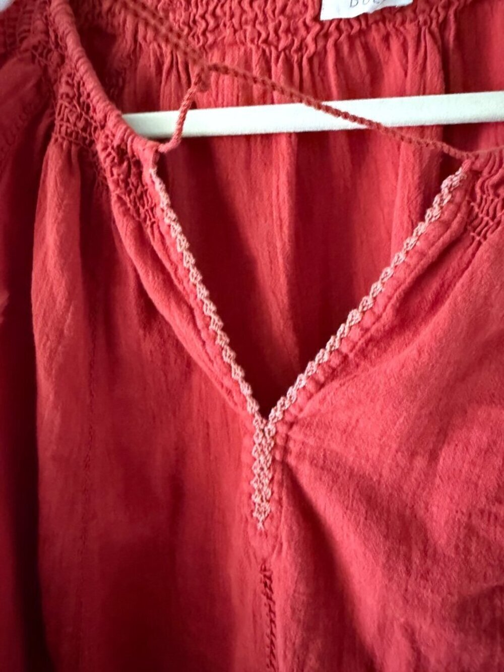 Doen Womens Embroidered Cotton Flowy Blouse Size Small Rust Red Cotton Bohemian - Picture 3 of 13